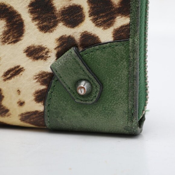 Juicy Couture Leather Leopard Print Wallet Zip Around Green Brown Animal Print - Picture 8 of 12